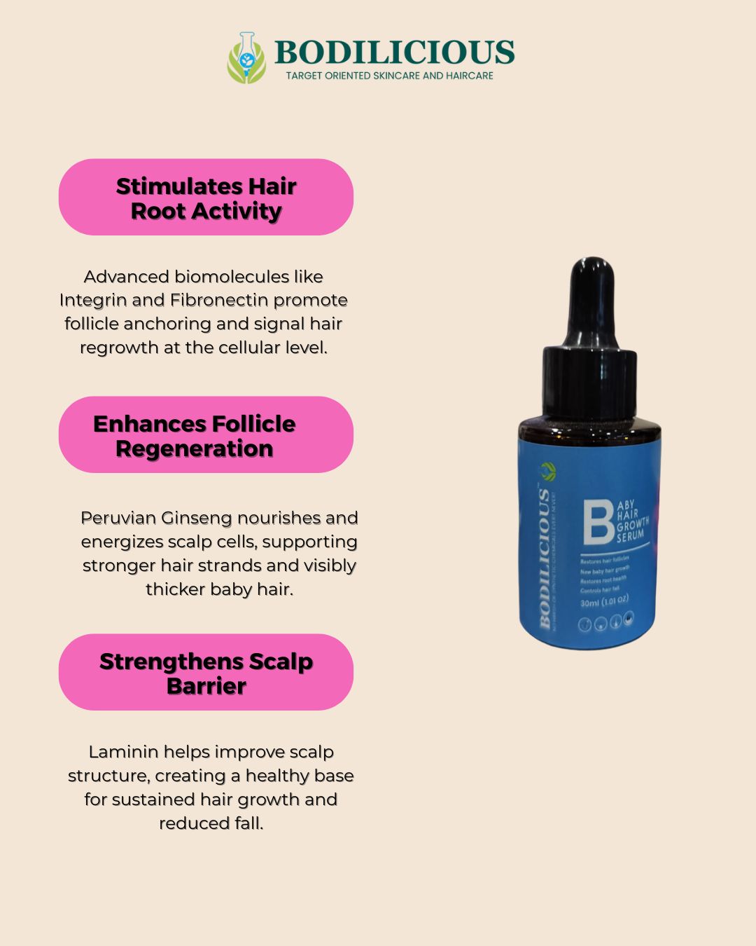 Bodilicious Baby Hair Growth Serum | Nourishing Scalp Tonic For New Hairs