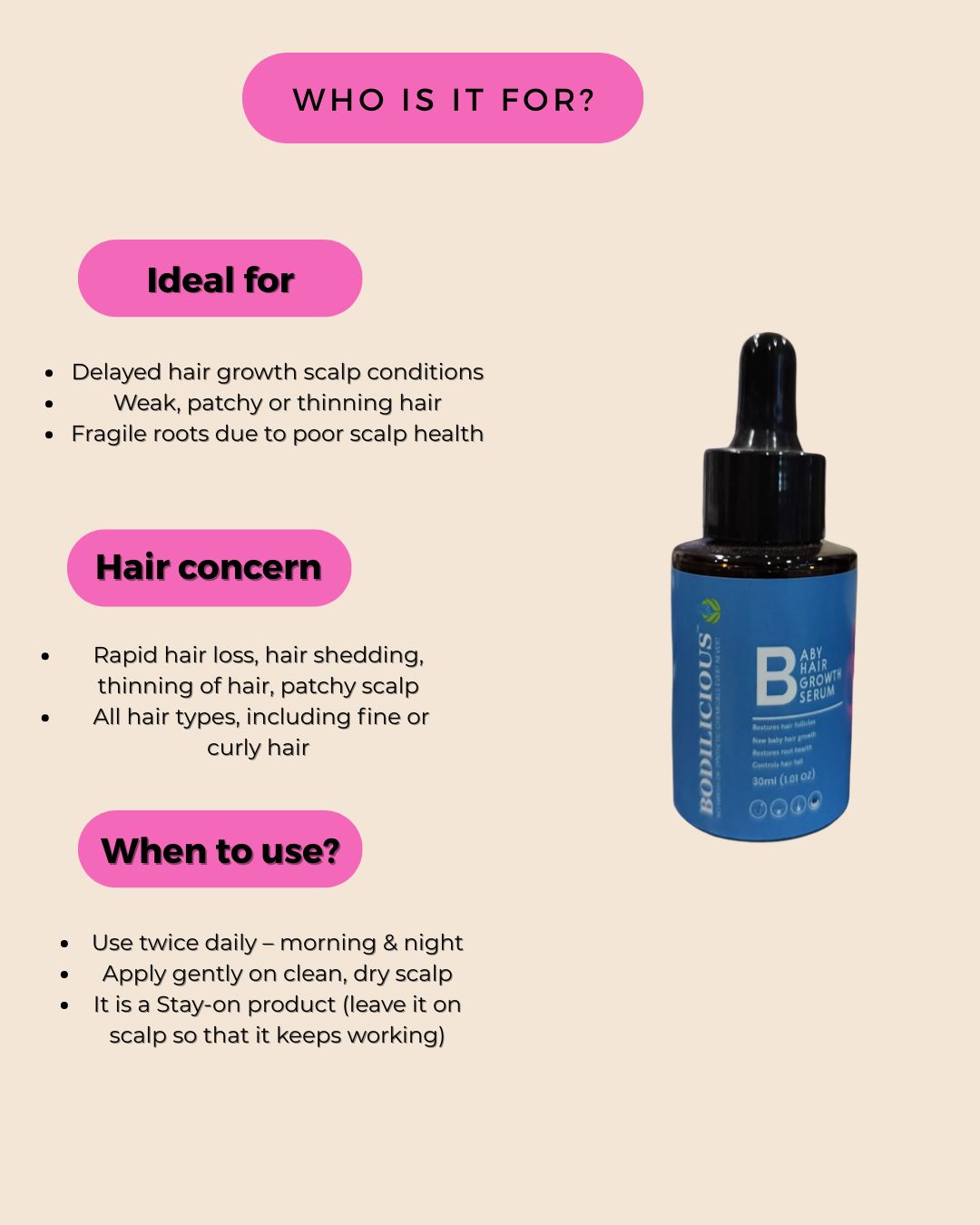 Bodilicious Baby Hair Growth Serum | Nourishing Scalp Tonic For New Hairs