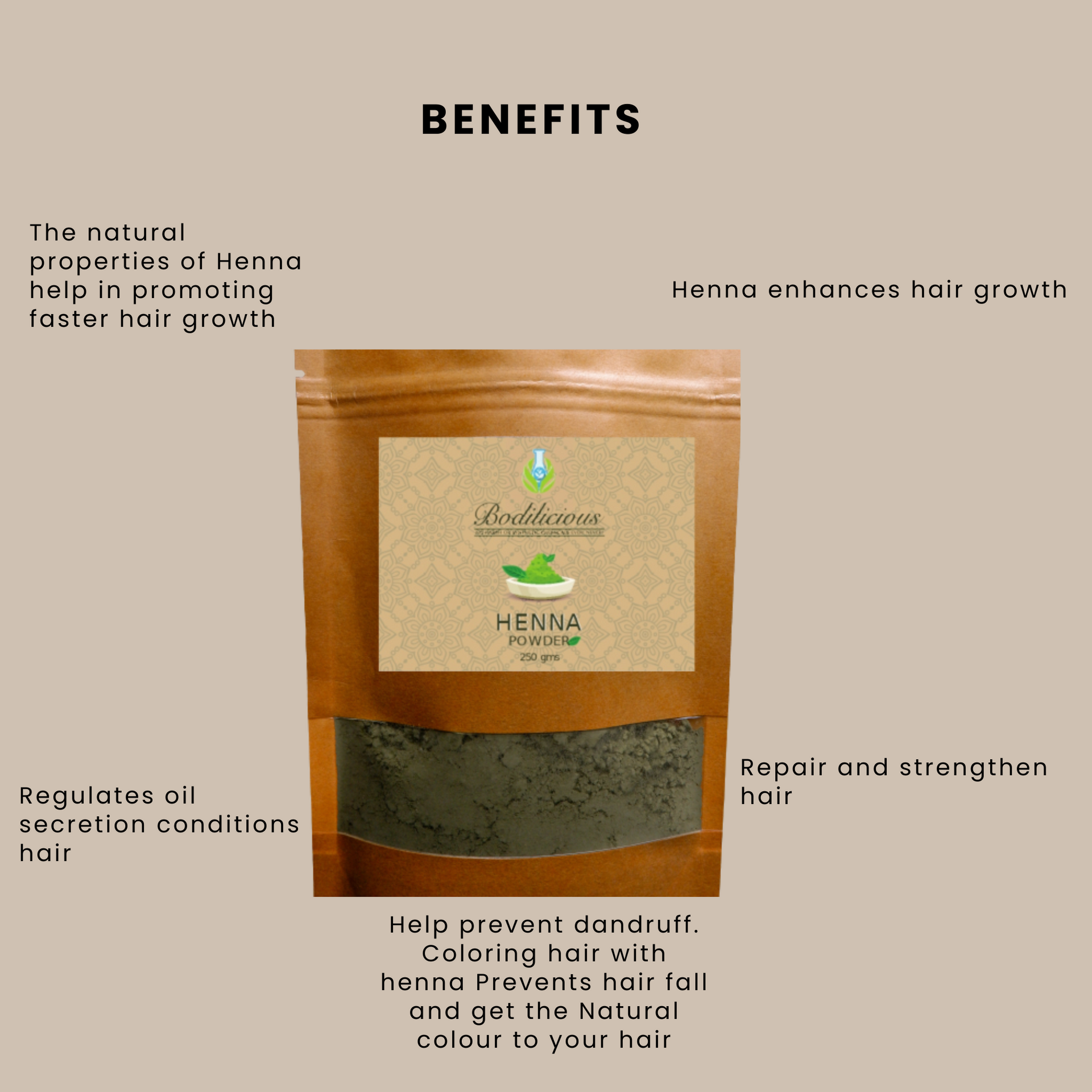 Bodilicious's Henna Hair Powder | Prevents Dandruff | Promotes Faster Hair Growth